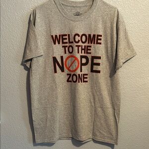 Gray Graphic T-Shirt with Red Text